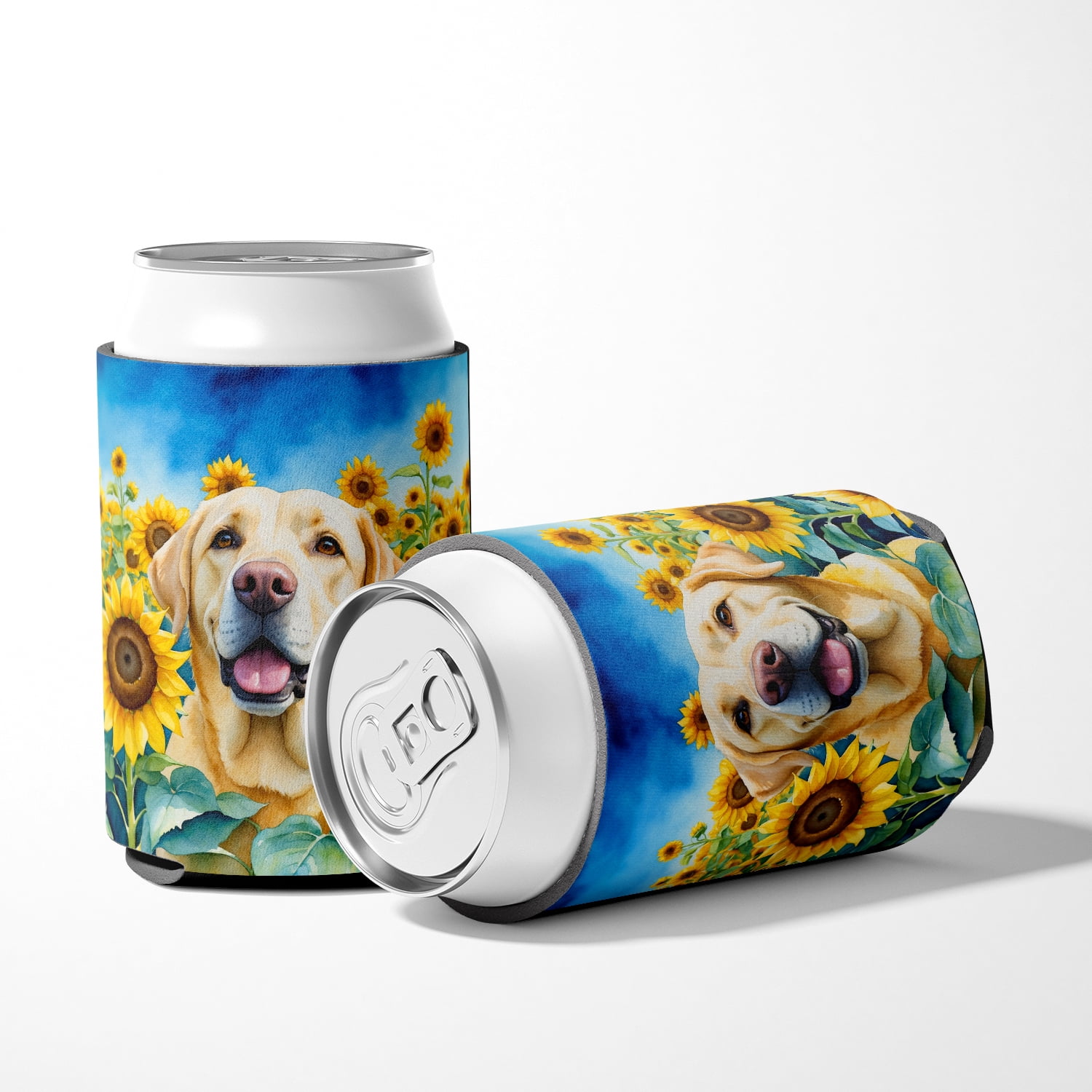 Labrador Retriever in Sunflowers Can or Bottle Hugger 3 in x 5 in