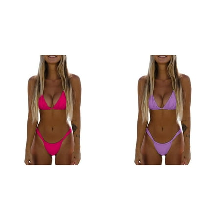(2-Pack) Kcodviy High Two Up Bikini Mens Bikini Swimwear Piece Up Women Cut Bikini Thong Lace Solid Swimsuit Underwire Bikini Top Set Push Swimwears Tankinis Satin Bikini Set