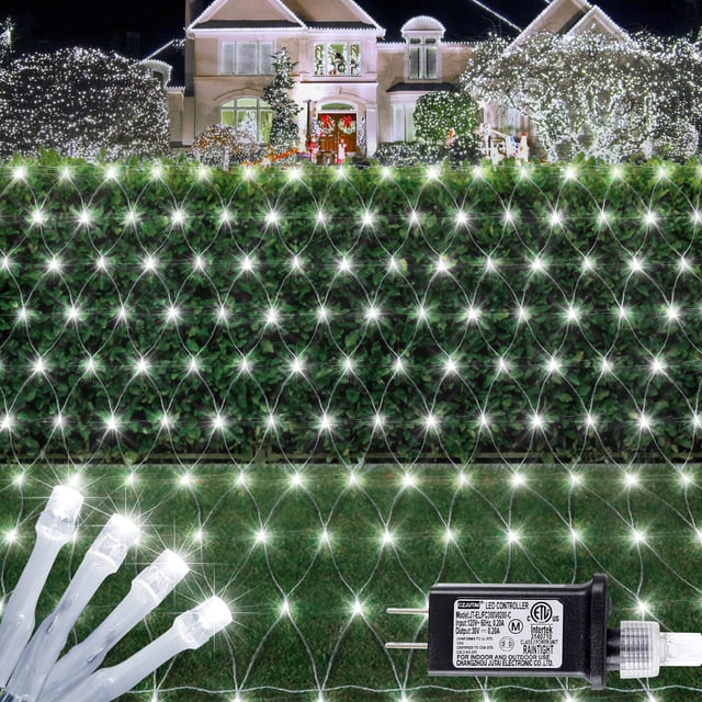 HEYFUNi 192 LED Net Lights Outdoor Mesh Lights 8 Modes Net Lights for Bushes Plug in Waterproof Christmas Net String Lights for Bushes Ceiling Wedding Indoor Outdoor(9.8ft x 6.6ft White)