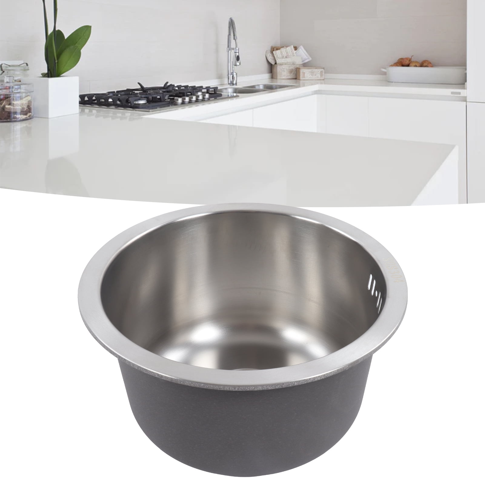 Évier De Cuisine Rond En Inox - Diamètre 30 Cm, Installation Sous Plan Ou Encastré | Petit évier Pour Maison, Camping-car - 3