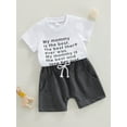 thumbnail image 4 of Toddler Boy Clothes Letter Print Summer Short Sleeve T-Shirt and Shorts Kids Outfit Set 1-4 Year, 4 of 7