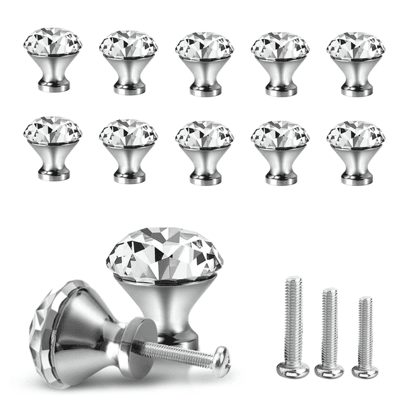 10 Pack Cabinet Knobs Drawer Crystal Pulls 30 mm Clear Glass Round Diamond Knobs Handle for Cabinet Kitchen Dresser Cupboard