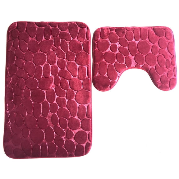 RyanK Toilet Seat Cover Pads,Bathroom Rugs Sets 2 Piece With Toilet Rugs U Shaped Enlarge Thicken Bath Mat Set With PVC Non Slip Rubber Backing Microfiber Shag Rug For Bathroom Decoration Wine
