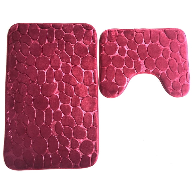 CEHVOM Bathroom Rugs Sets 2 Piece With Toilet Rugs U Shaped Enlarge Thicken Bath Mat Set With PVC Non Slip Rubber Backing Microfiber Shag Rug For Bathroom Decoration Clearance
