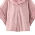 thumbnail image 3 of UTSJKR Women Cable Embossed Faux Fur Collar Cape Coat Buckle Closure Loose Poncho Jacket for Cold Season Daily Outfit Pink, 3 of 4