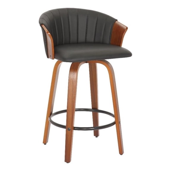 Benjara 26" Counter Height Chair (Set of 2)- Curved Back- Bentwood- Black- Brown