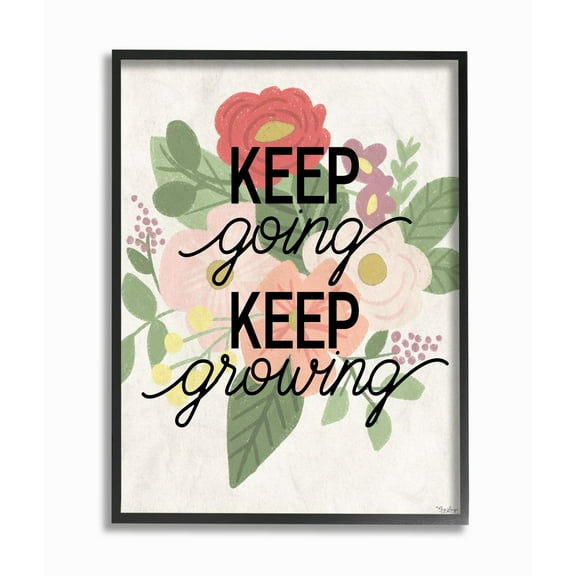 Stupell Industries Keep Growing Flower Drawing Inspiring Word Design Graphic Art Black Framed Art Print Wall Art, 24x30, by Gigi Louise