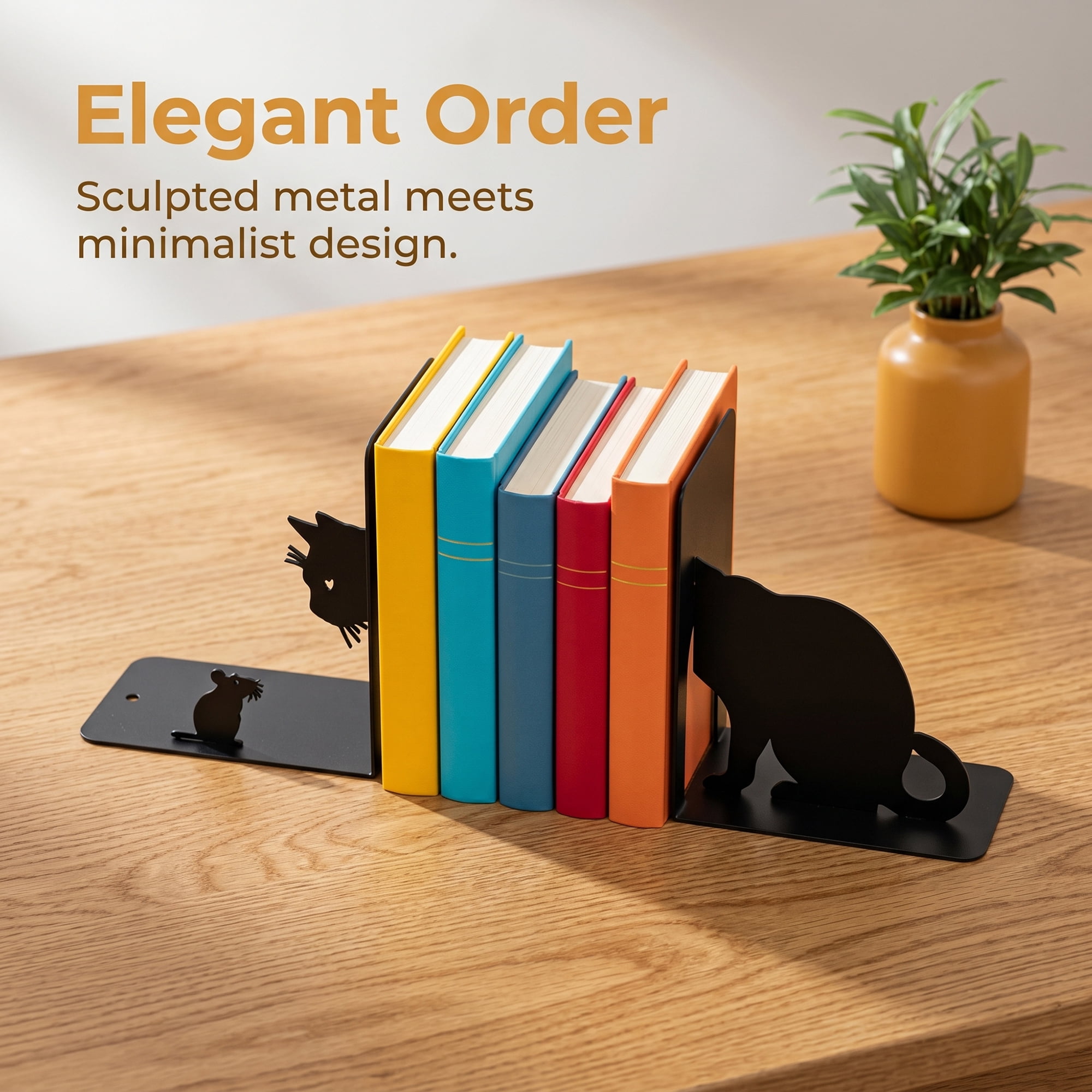 Unique Bargains 2Pcs Decorative Cartoon Metal Bookends Black 5.9*3.1*5.9inch