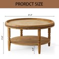 thumbnail image 6 of YINGYING 31.3" Round Coffee Table, 2 Tier Boho Circle Wood Center Table with Storage Shelf & Solid Wood Legs for Living Room, 6 of 7