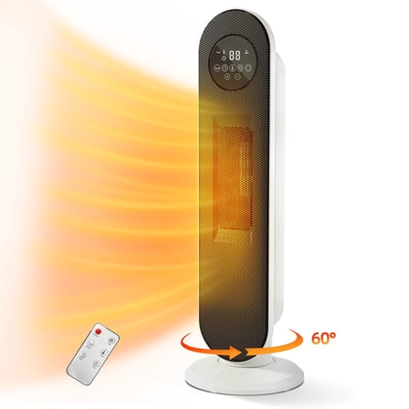 Vebreda 26" Space Heater for Indoor Large Room, 1500W PTC Ceramic Heater with Remote, Rapid Heating, 60° Oscillation, Quiet Operation, Safety Protection, White