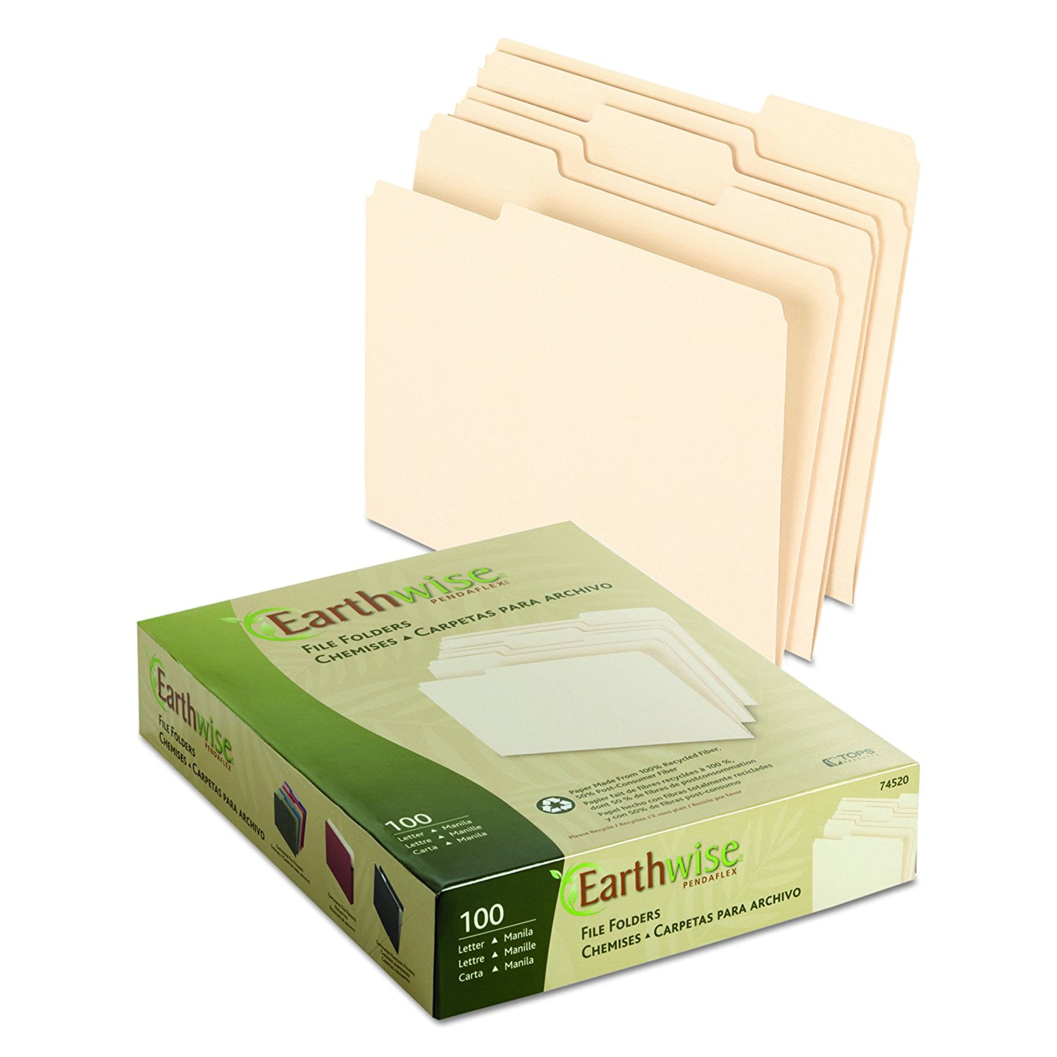Esselte Earthwise 04342 File Folders Letter Size Third Cut Tabs Natural Made From 100% Recycled Fibers Sold in Packages of 10 