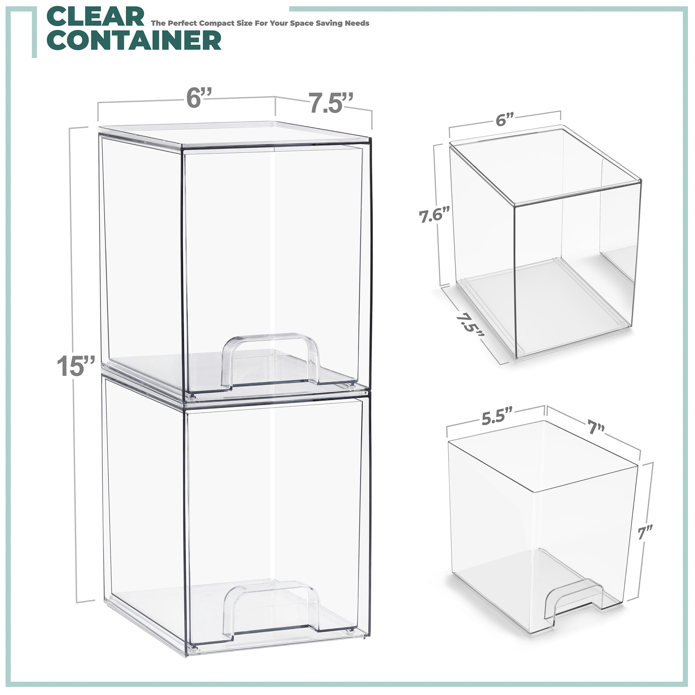 Sorbus Tall Stackable Acrylic Storage Drawers, Clear Baby Organizer Bins, 2-Pack