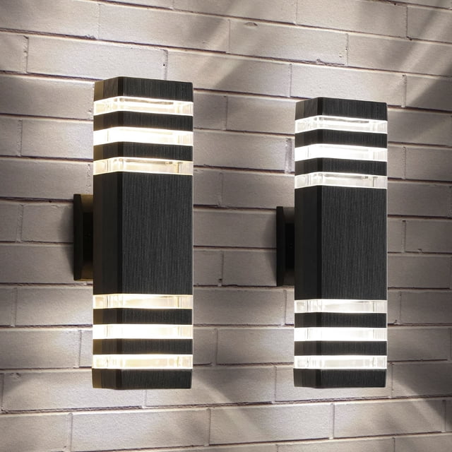 Lámparas de pared para exteriores tewei, 3 capas, color negro IP65, blanco cálido, paquete de 2
