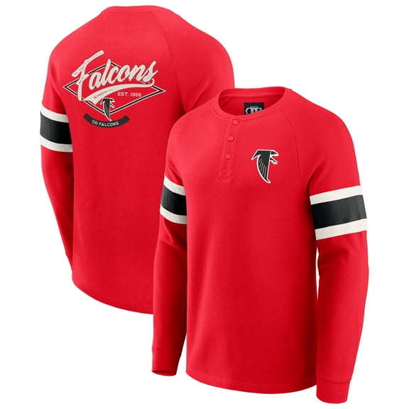 Men's Darius Rucker Collection by Fanatics Red Atlanta Falcons Waffle-Knit Raglan Long Sleeve Henley T-Shirt
