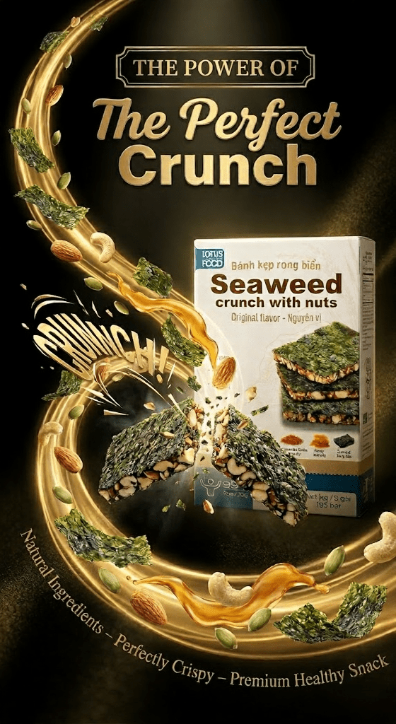 Veefood Lotus Seaweed Snack Crunch with Nuts – Crispy Roasted Seaweed Chips, Original Flavor, Healthy Vegan Snack, 3 Pack (100g Each)