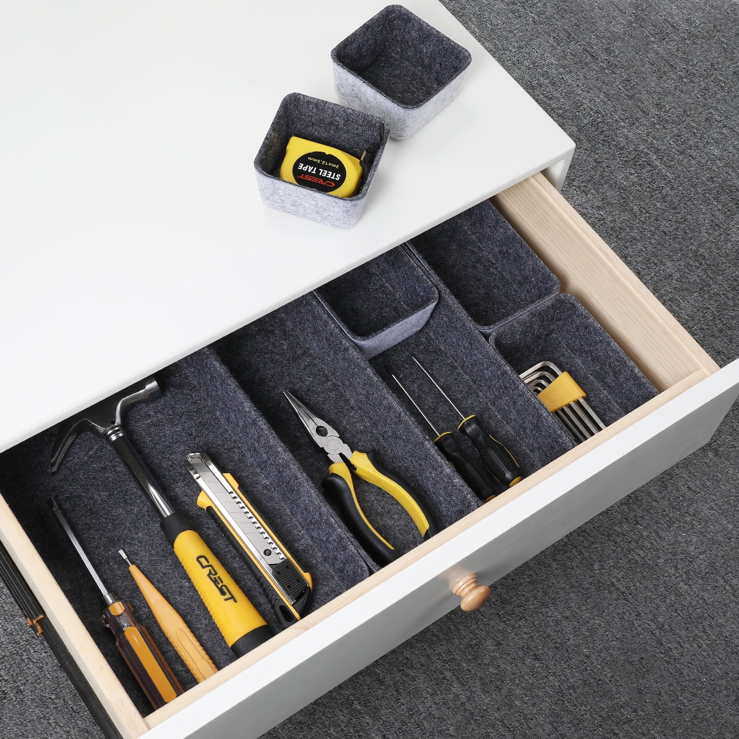 Welaxy desk drawer organizer tray shallow felt storage bin soft but sturdy sort for office suppliers makeup pen keys craft brush decluttering 8-piece sleek minimalist lifestyle (Charcoal)