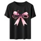 thumbnail image 5 of Xuyuer Valentine's Day Women's Graphic Cute Bow Tees Casual Print Round Neck T Shirt Summer Short Sleeve Trendy Tops Dressy Aesthetic T-Shirt Aesthetic Tee Tops Pink Bow Girly Tee, 5 of 6
