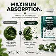 Organic Spirulina and Chlorella Capsules Organic Chlorophyll & Blue Green Algae to Support Powerful Detox, Energy & A Healthy Immune System, 3X More Chlorella Spirulina Powder / Serving 90 Capsules