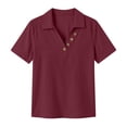 thumbnail image 7 of VBVC Women's Crinkle Short Sleeve Collared Top, Ladies' V-Neck Button Accent Blouse, Casual Breathable Summer Shirt For Women,Hot Pink,S-2XL, 7 of 7