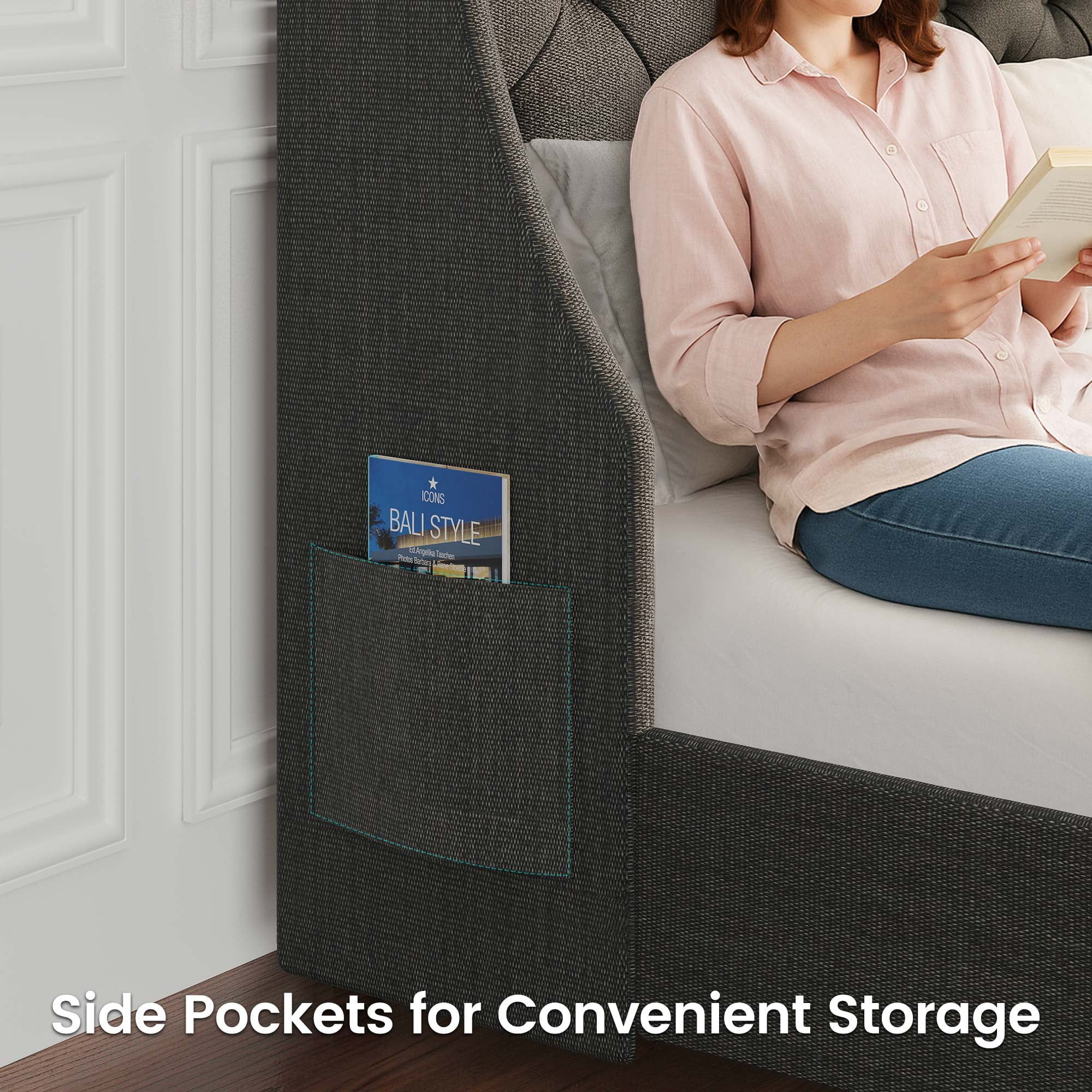 Greenstell Smart Charging Storage Bed Frame - 900lbs Capacity Noise-Free, Full, Dark Gray