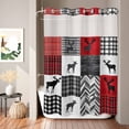 thumbnail image 6 of No Hook Shower Curtain with Built-in Rings - Farmhouse Checkered Plaid Washable Waterproof Fabric Bathroom Curtains for Hotel,Rentals, 72X 96 Inch Extra Long, Country Cabin Deer Red Black White, 6 of 8