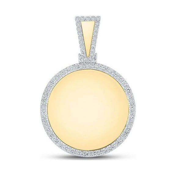 10kt Yellow Gold Mens Round Diamond Picture Memory Circle Charm Pendant 7/8 Cttw