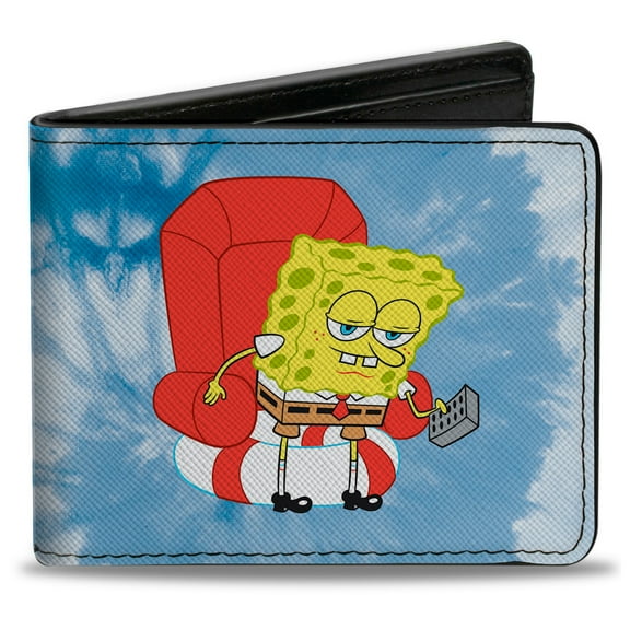 Nickelodeon Wallet, Bifold, SpongeBob SquarePants Imma Head Out Chair Pose Tie Dye Blues, Vegan Leather