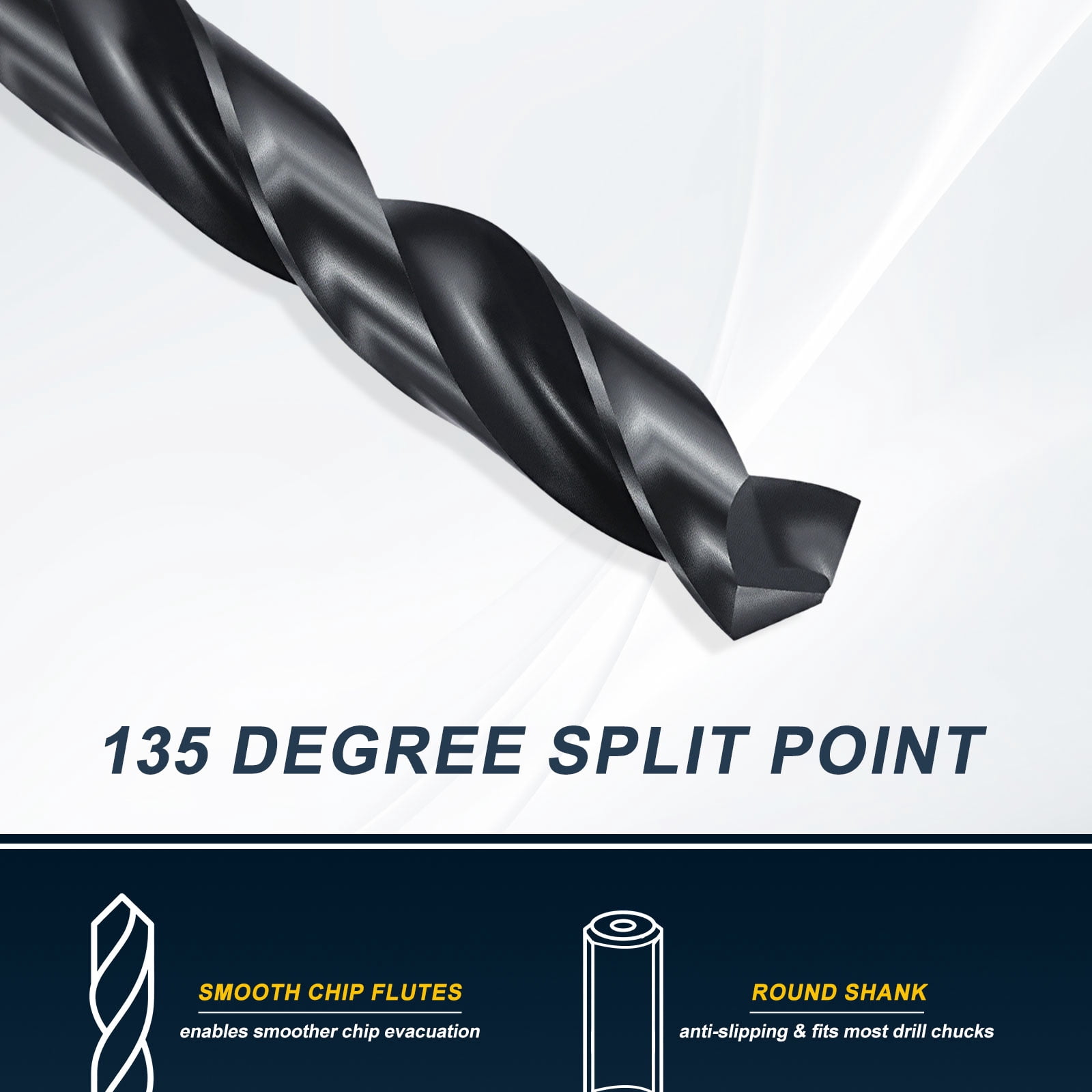 1.75mm-10.5mm Drill Bit Set, Jobber Straight Shank Bits Kit M2 High-Speed Steel for Metal Steel Wood 135 Degree Split Point Black Oxide Finish - 9 Pack