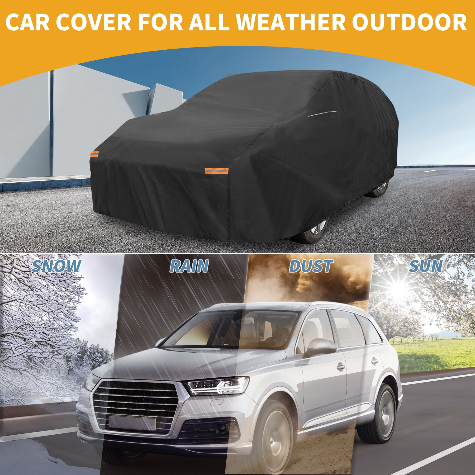 Unique Bargains 1pc Universal Waterproof Car Cover Black 188.98"x72.83"x62.99"