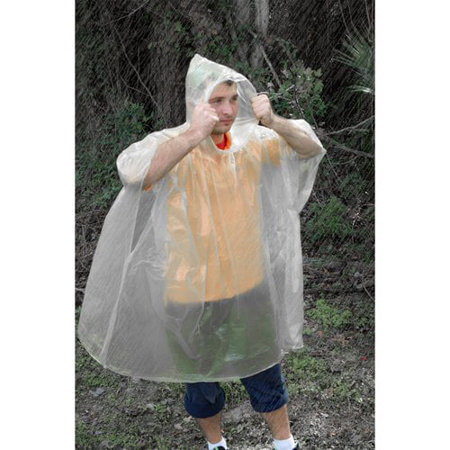 6-Pack Ultimate Survival Technologies Pocket Poncho Adult Clear w/Gray Pouch 