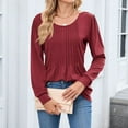 thumbnail image 6 of Lenpel Women's Tunic Tops Dressy Long Sleeve Crew Neck Pleated Front Business Casual T Shirts Loose Tee Blouses(Wine,X-Large), 6 of 7
