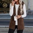 thumbnail image 6 of XUNKUSGA Womens Vest Winter Thick Warm Sherpa Fleece Lined Hooded Vest Women Cozy Warm Plush Full Zip Sleeveless Jacket Soft Cotton Mid‑Length Casual Outerwear with Pockets,Brown,Size M, 6 of 9