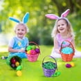 thumbnail image 2 of 4PCS Easter Woven Goodie Basket with 4 Colors Easter Grass, Natural Woven Easter Eggs and Candy Wicker Basket Easter Gift Basket with Mobile Handle for Easter Egg Hunt, Kids Easter Party, Gift Packin, 2 of 7