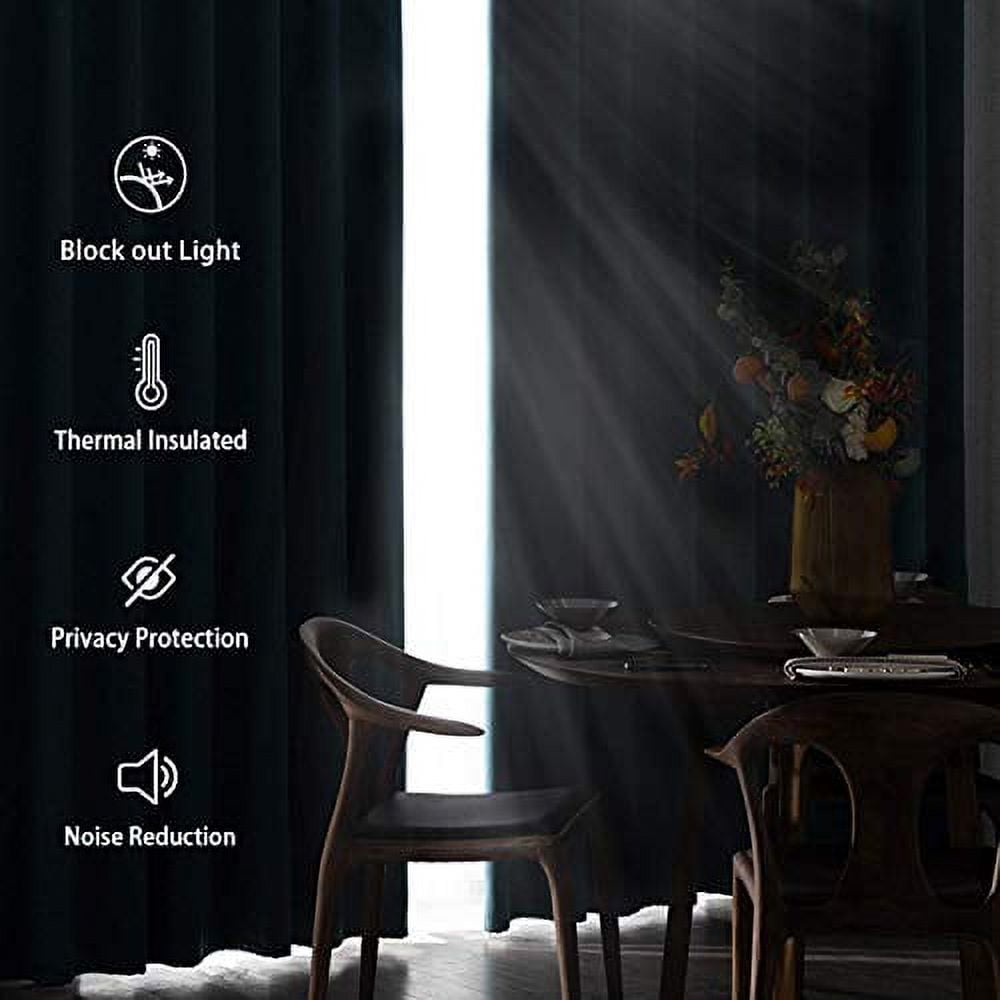 DWCN Black Blackout Curtains for Bedroom Sewn with Tiebacks - Thermal Insulated Light Blocking Grommet Window Curtains for Living Room, 42 x 63 inch Length, Set of 2 Drape Panels