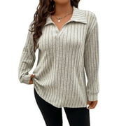 QINCAO Womens Plus Size Tops Long Sleeve V Neck Polo Shirts Pullover Sweaters Fall Winter 1X-5X