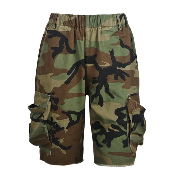 felwors Women's Elastic Waist Camouflage Cargo Shorts Multi-Pocket Utility Summer Casual Outdoor Shorts (Camouflage, XL)
