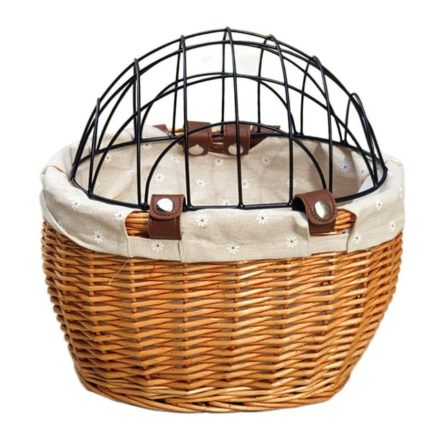 koolsoo Bike Basket Storage Basket Woven Pet Carrier Front Basket for Riding Light Brown