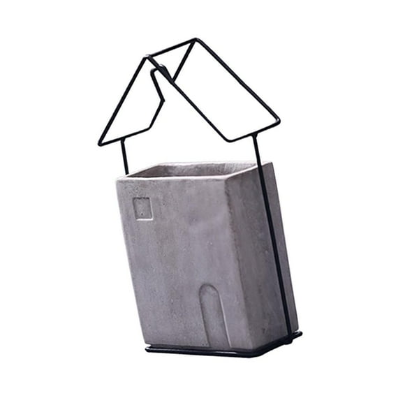 DOLITY Cement Planter Pots Flower Pot Gray Flower Planter with Iron Metal