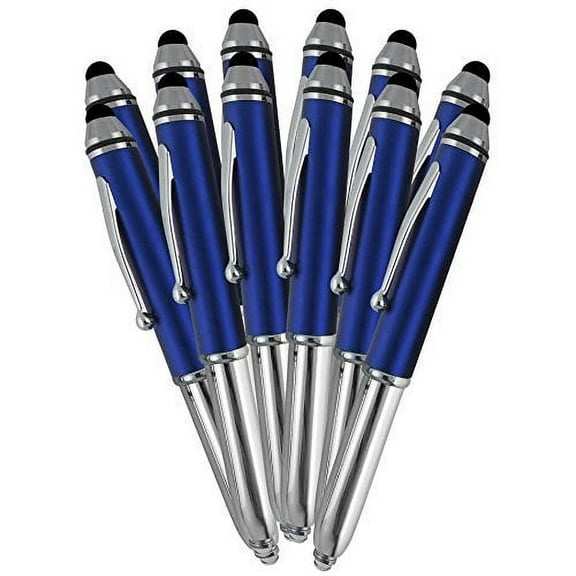 SyPen Stylus Pen for Touchscreen Devices, Tablets, iPads, iPhones, Multi-Function Capacitive Pen With LED Flashlight, Ballpoint Ink Pen, 3-In-1 Pen, 10PK, Blue