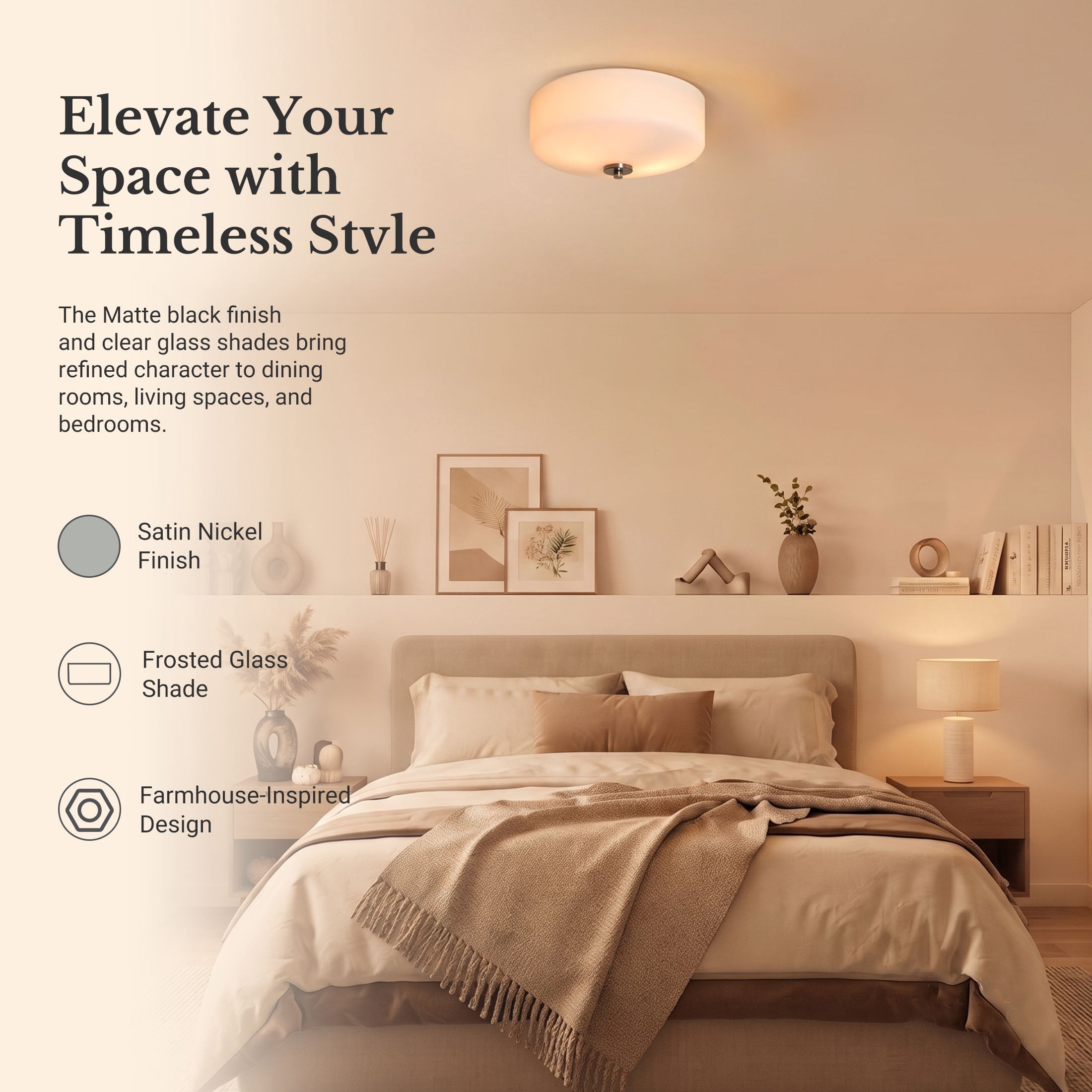 (2 pack) Better Homes & Gardens Flush Mount Ceiling Light, 12.4 in, Satin Nickel, Frosted Glass, No Bulb Included