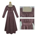 thumbnail image 3 of Vestido largo de estilo victoriano medieval retro francés de Jane Austen para mujer, cuello cuadrado, mangas largas, cintura alta, color marrón, 3 of 5