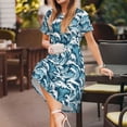 thumbnail image 3 of Naloa Ocean Waves Print Womens Summer A-Line Dress with Pockets,Short Sleeve Dresses,Flowy Beach Swing Dress for Vacation Travel, 3 of 6