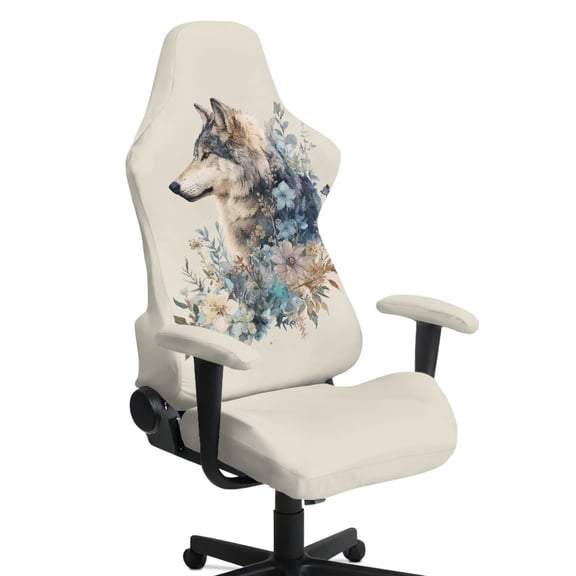 TSOVTHRID Wolf Floral Print Gaming Chair Covers Slipcovers Set of 4, Stretchable Breathable Computer Reclining Gaming Chair Seat Cover with Armrest Covers