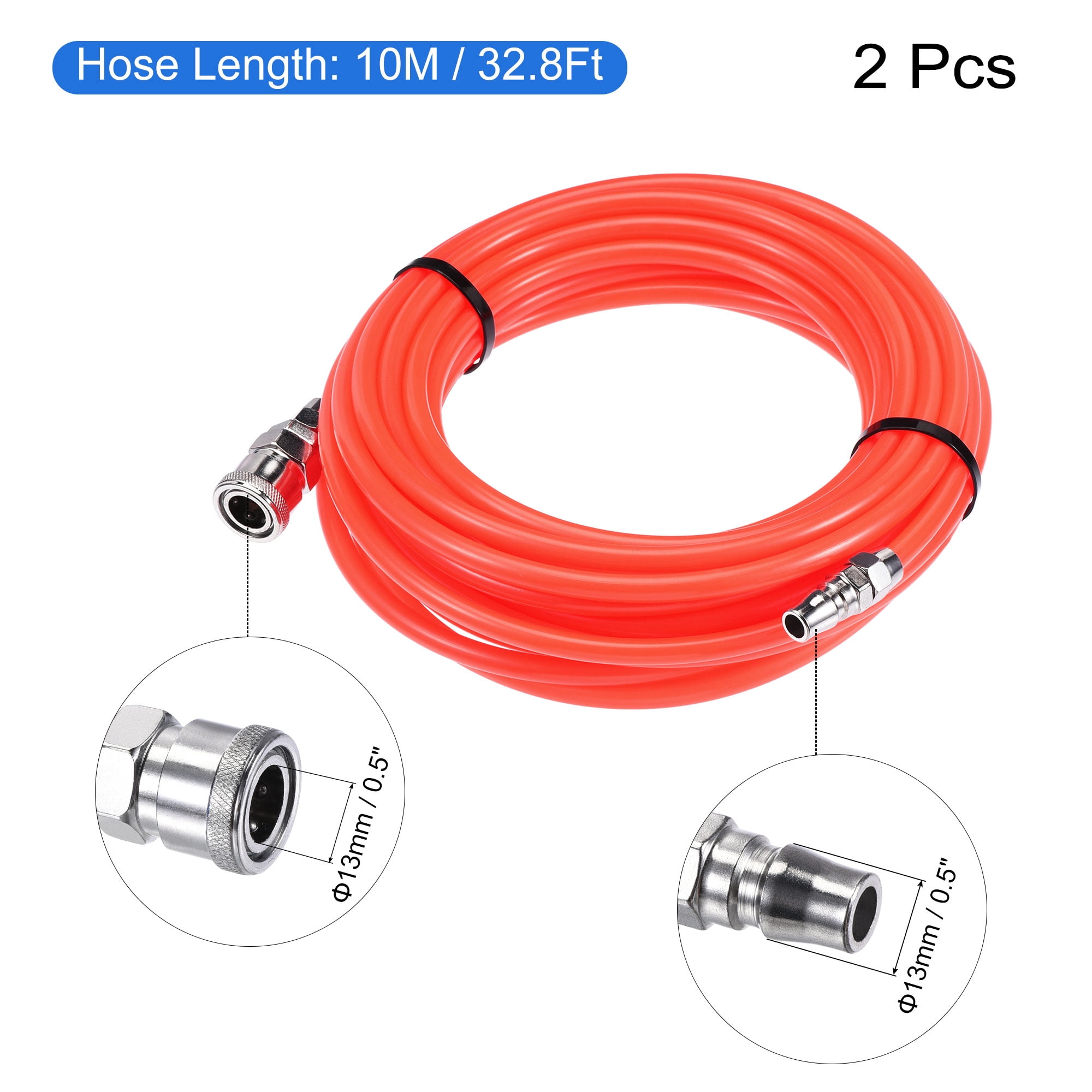 Uxcell Pneumatic Air Hose 8mm OD 5mm ID 10M Length Red with Quick Coupler