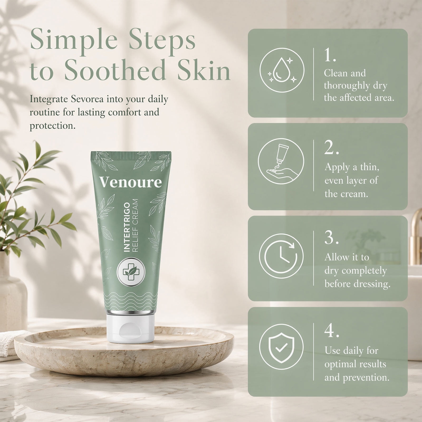 Venoure Intertrigo Cream, Skin Fold Care Cream for Moisture & Friction Protection, Fast Drying Non Greasy Formula for Inner Thighs, Underarms & Body Folds (1PC)