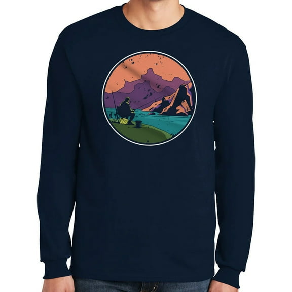 Fishing Trip Graphic Design Men's Big Size Ultra Cotton Long Sleeve T-Shirt - Navy XL
