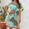 thumbnail image 2 of LbsKUS Women Beach Mini Dress Tropical Graphic Resort Wear Short Sleeve Crew Neck T-Shirt Dresses Waist Tie Belt Dress(Green,Large), 2 of 4