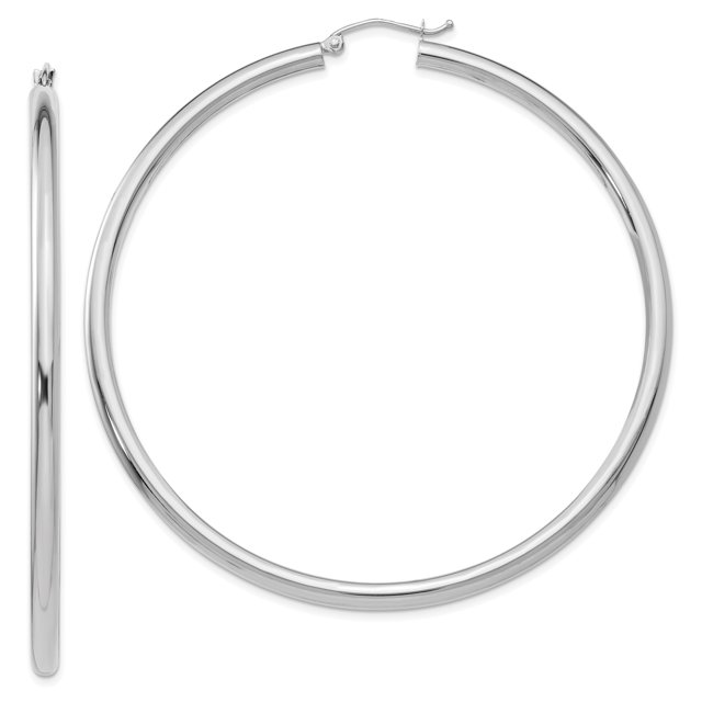 10K White Gold 3mm Round Hoop Earrings