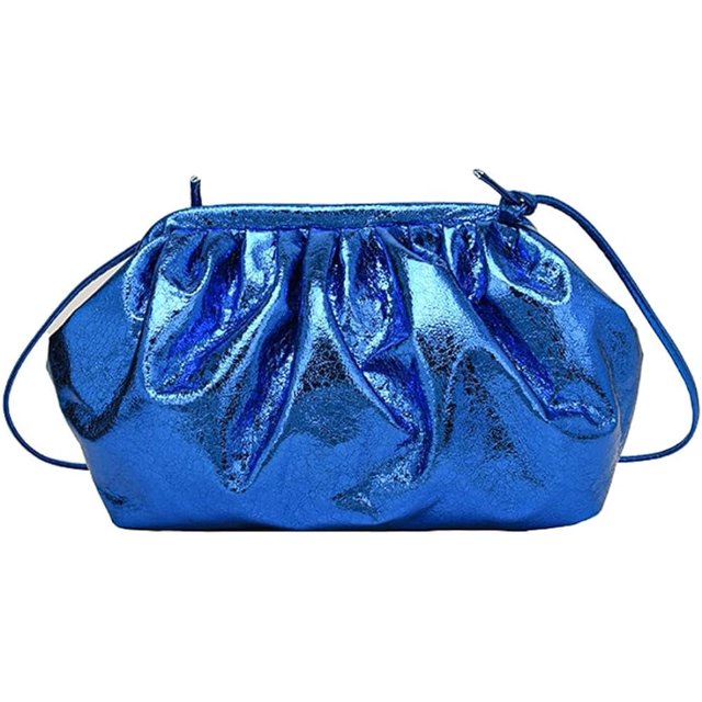 LHSHID Women Patent Leather Evening Bag Cloud Purse Clutch Dumpling Bag Ruched Shoulder Bag Pleated Clip Purses Crossbody Bag