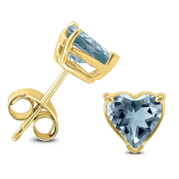 14k Yellow Gold 2 Ct Heart Created Blue Aquamarine Stud Earrings Plated by Paris Jewelry